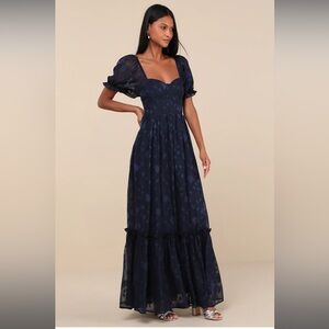 Lulus Phenomenal Sweetness Navy Floral Burnout Bustier Maxi Dress- Navy